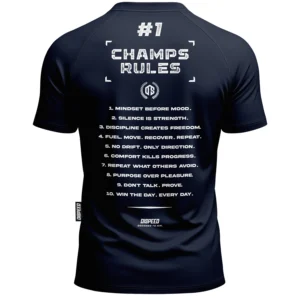 T-shirt SLIM Champ Rules - Granatowy