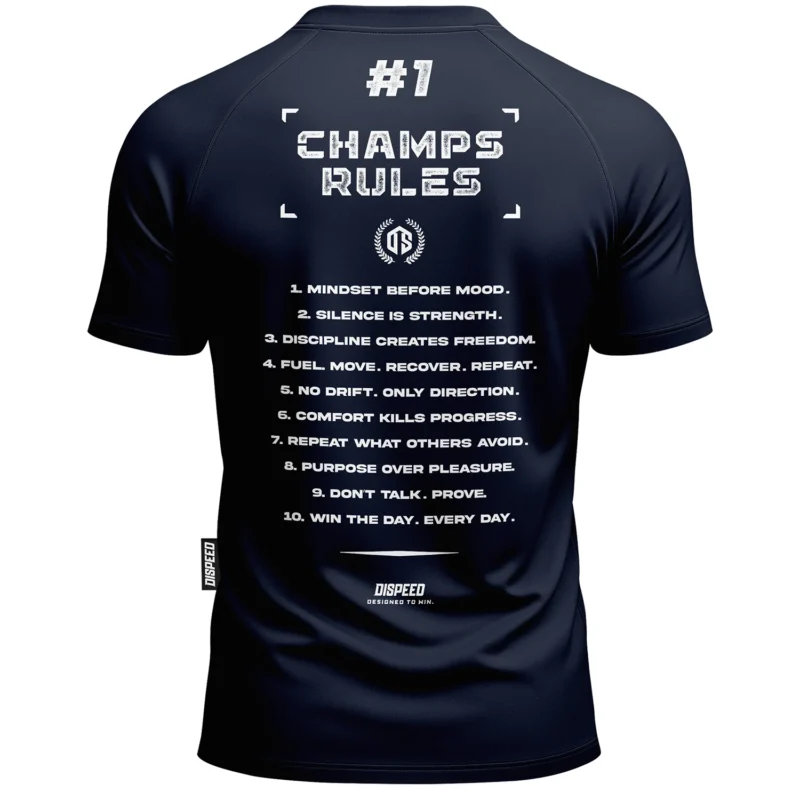 T-shirt SLIM Champ Rules - Granatowy