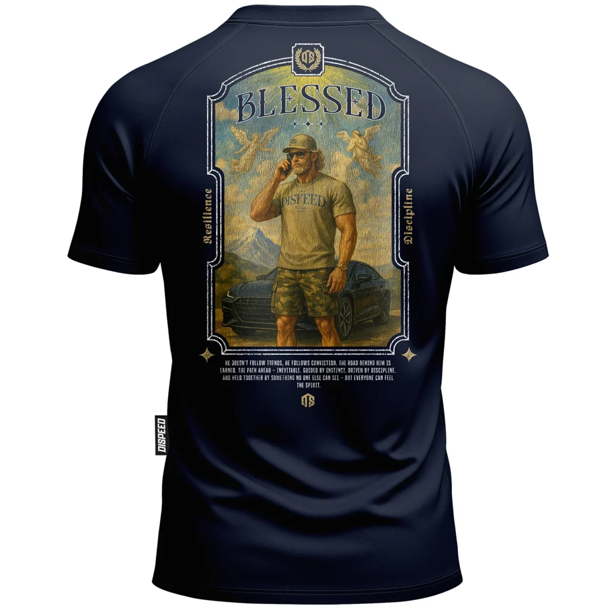 T-shirt SLIM Blessed - Granatowy