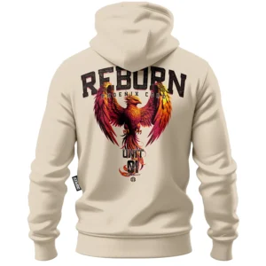 Bawełniana bluza z kapturem na zamek Reborn - Beżowa
