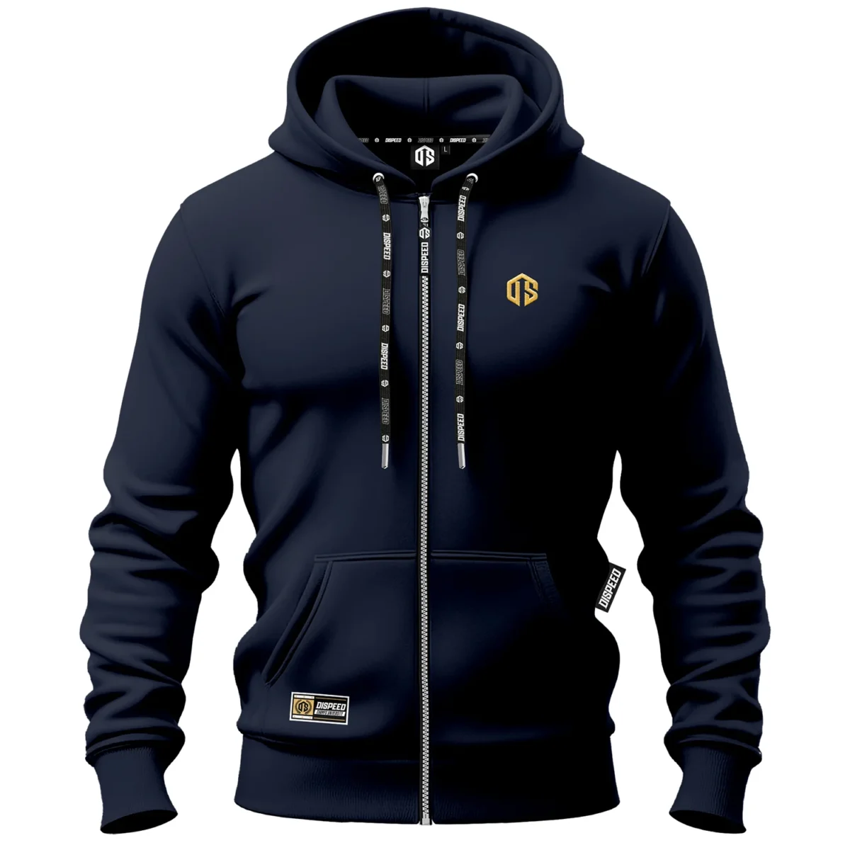 Bawełniana bluza z kapturem na zamek Sygnet - Granatowa